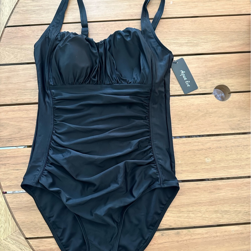 NWT Aqua Eve Black Ruched One Piece Swimsuit